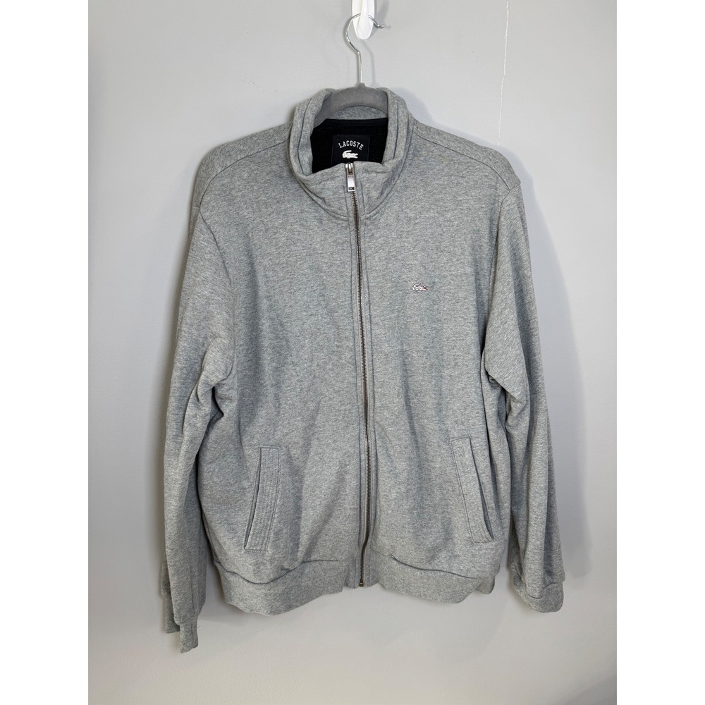 Lacoste Mens Full Zip Sweatshirt Jacket Gray Spellout Logo Size‎ 7 XXL Cotton
